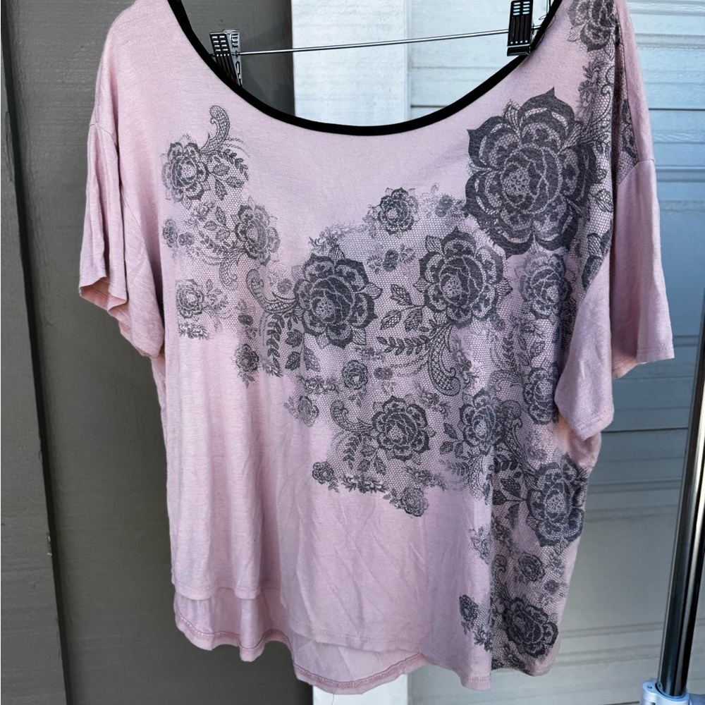 Pink and Gray Dolman Sleeve Blouse with Floral Print